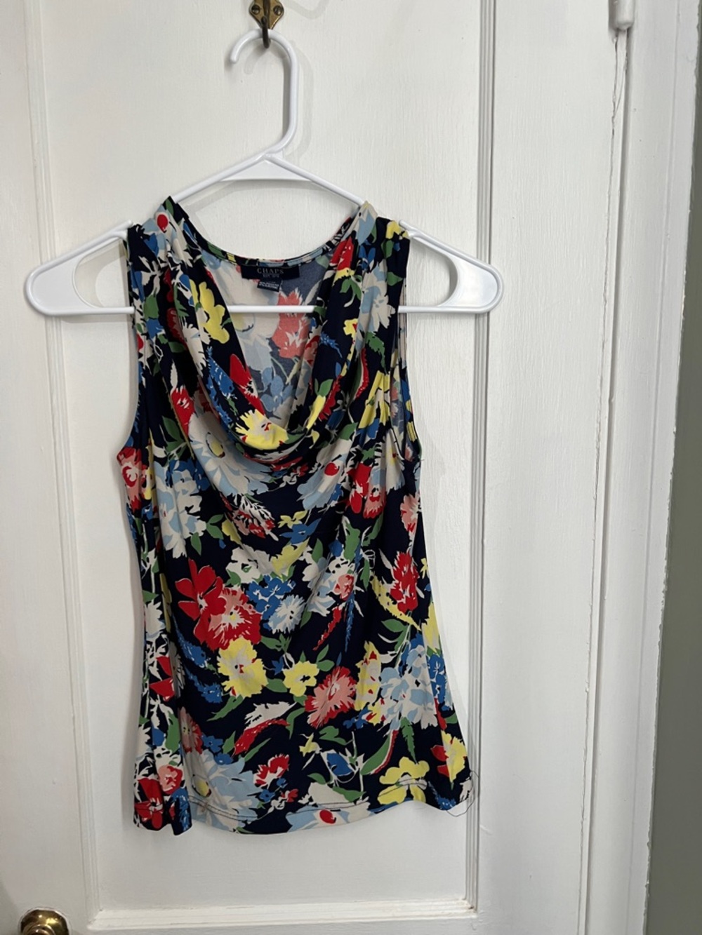 Chaps Navy Floral Cowl Neck Sleeveless Camisole - Multi